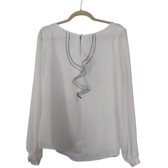 NWT White House Black Market Ivory Contrast Ruffle Blouse 12 Pearl Button Career - Picture 10 of 12